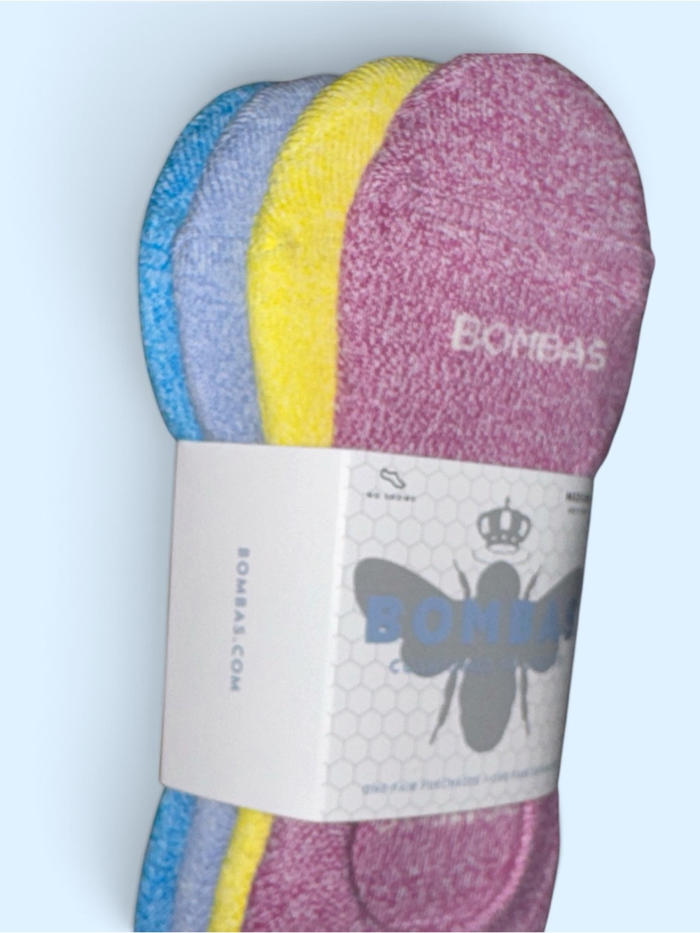 New Unisex Bombas No-Show Sock 4 Pack in Pink, Yellow, Blue cushioned - Picture 2 of 7